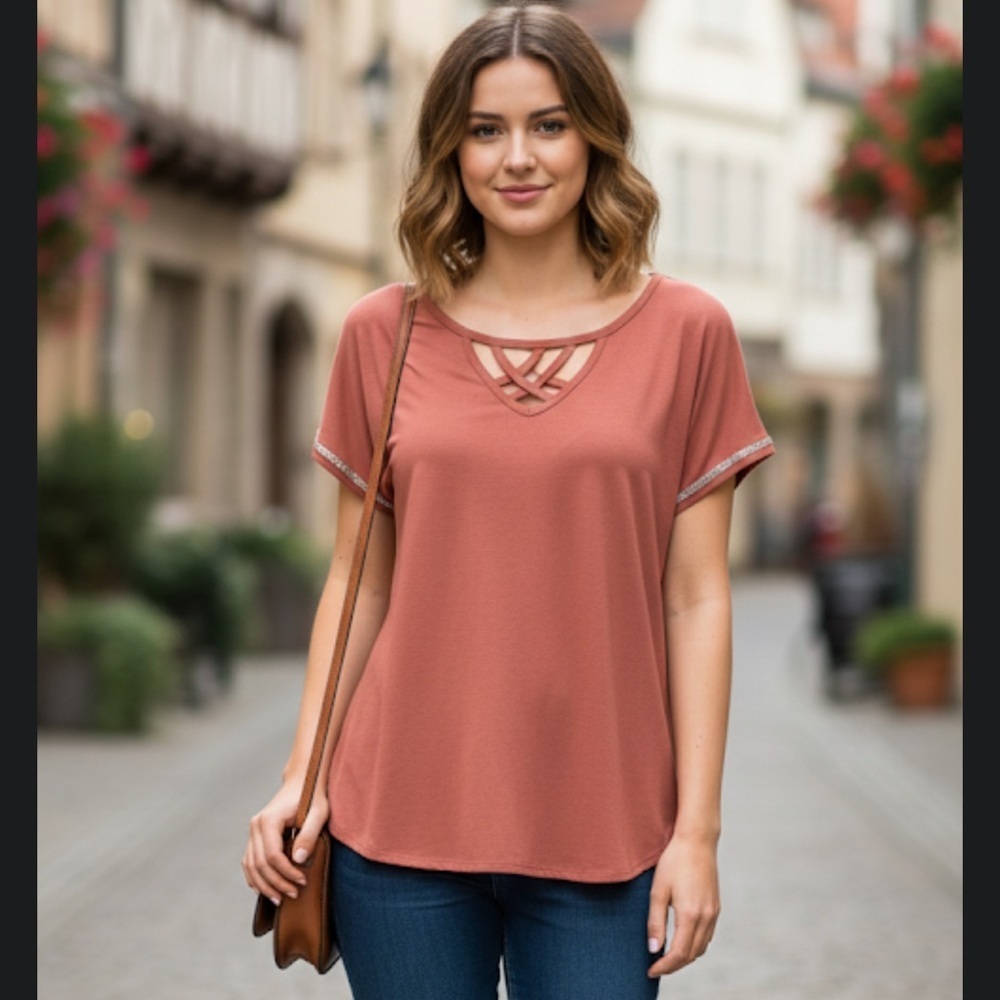 89th and Madison size XL Women's Rose Pink Short Sleeve Top